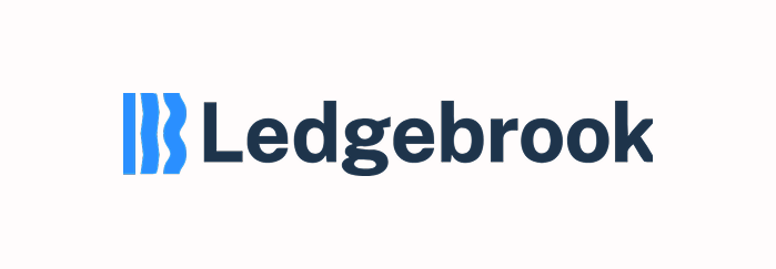 Ledgebrook logo with blue stylized “LB” icon and black text on a white background