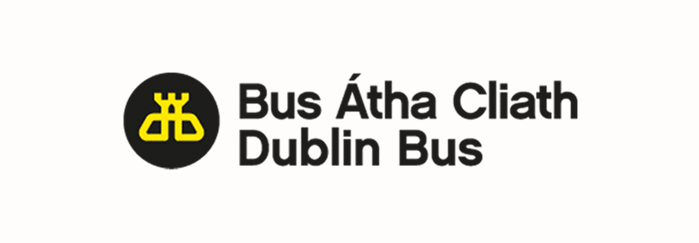Bus Átha Cliath Dublin Bus logo with yellow symbol in black circle and black text on white background