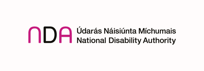 National Disability Authority logo with stylized pink and black “NDA” and text in Irish and English