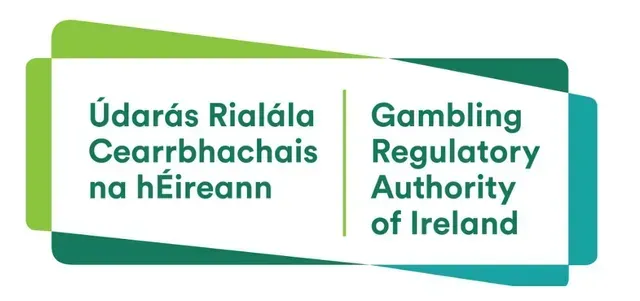 Logo for the Gambling Regulatory Authority of Ireland in green and teal with Irish and English text