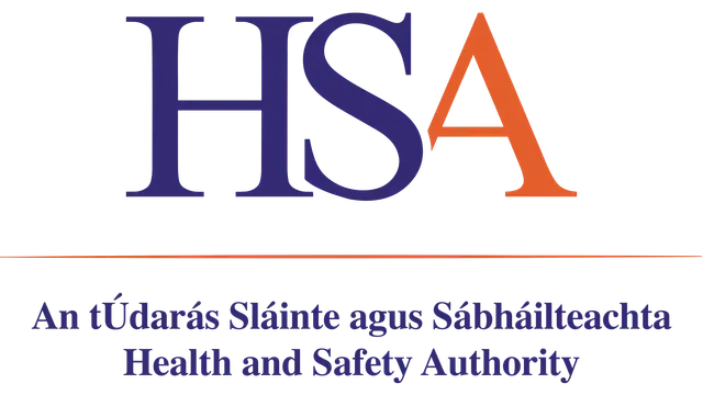 Health and Safety Authority logo with purple and orange HSA letters and bilingual text below
