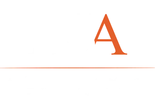 Orange serif letter “A” above a thin horizontal line on a white background
