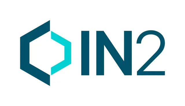 IN2 logo in teal and blue with hexagon icon and text