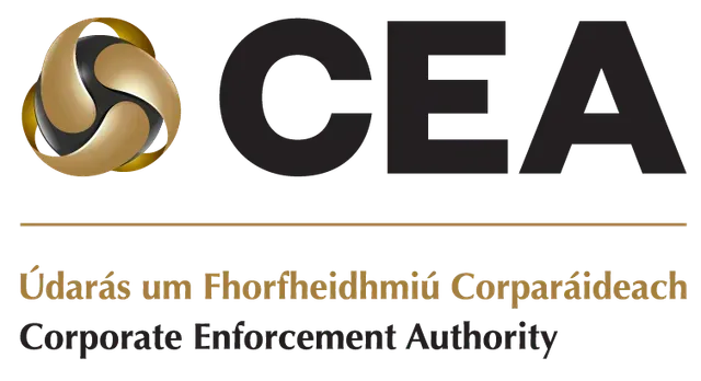 CEA logo with gold emblem and text “Údarás um Fhorfheidhmiú Corporáideach” and “Corporate Enforcement Authority”