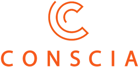 Orange “CONSCIA” logo with a stylized C above the wordmark on a white background