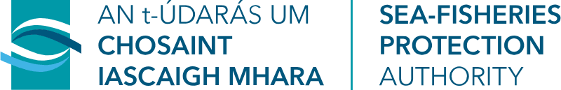 Irish Sea-Fisheries Protection Authority logo in teal and blue with bilingual text and wave icon