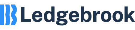 Ledgebrook logo in blue text with three stylized blue bars on a light background