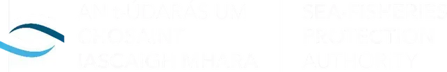 Blue wave-like logo on a white background