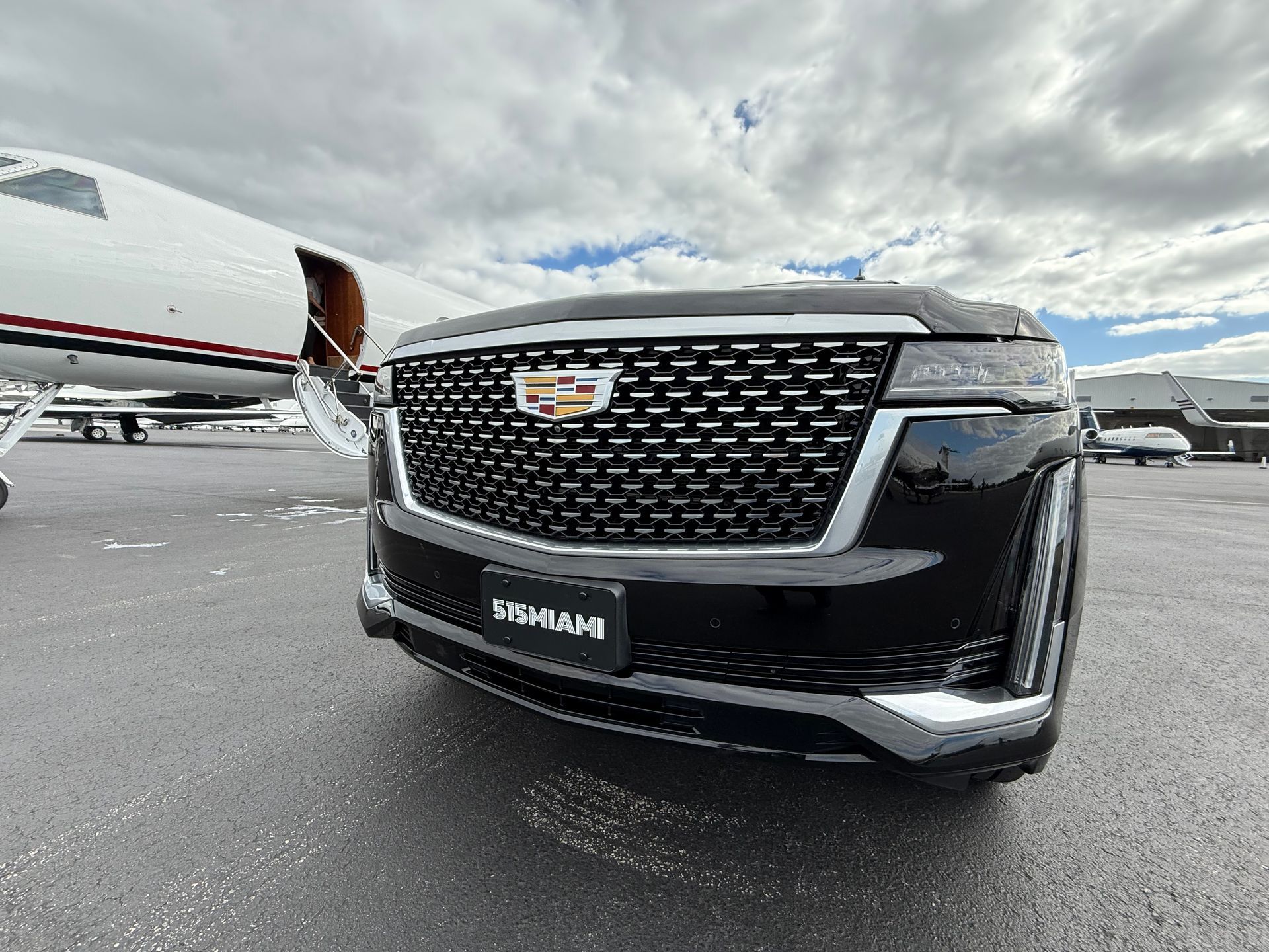 515 MIAMI Cadillac Escalade at Fontainebleau Aviation private jet terminal in Opa-Locka