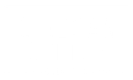 A minimalist white logo on a white background.