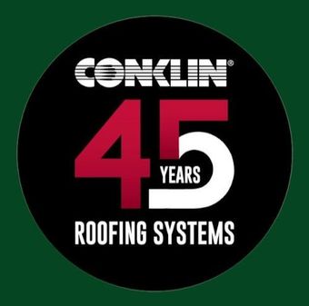 A logo for conklin 40 years roofing systems