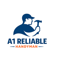 A1 Reliable Handyman logo with blue and yellow text and a white handyman silhouette holding a hammer