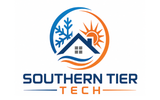 Southern Tier Tech logo with blue and orange house, snowflake, sun, and wave icons
