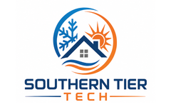 Southern Tier Tech logo with blue and orange house, snowflake, sun, and wave icons