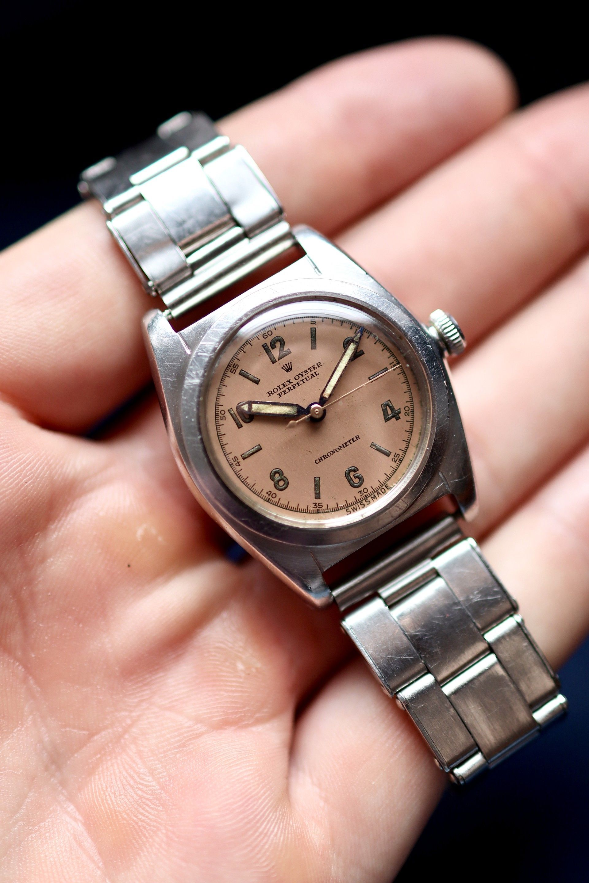 Rolex Bubbbleback ref. 2940 w/ salmon dial on Made In England WAB Rolex bracelet | Circa 42’