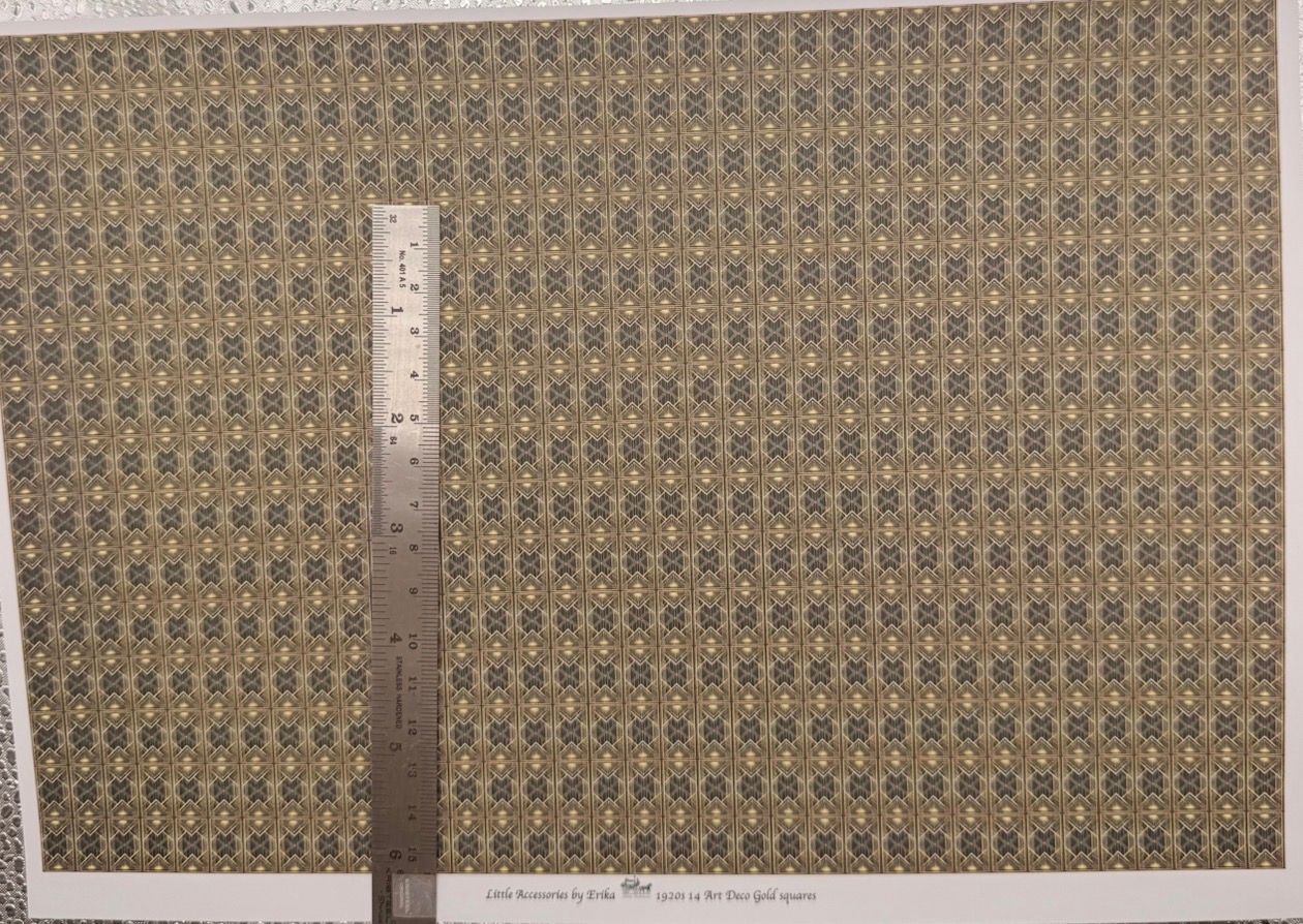 Wallpaper/fabric Art Deco gold squares. 1/48 scale