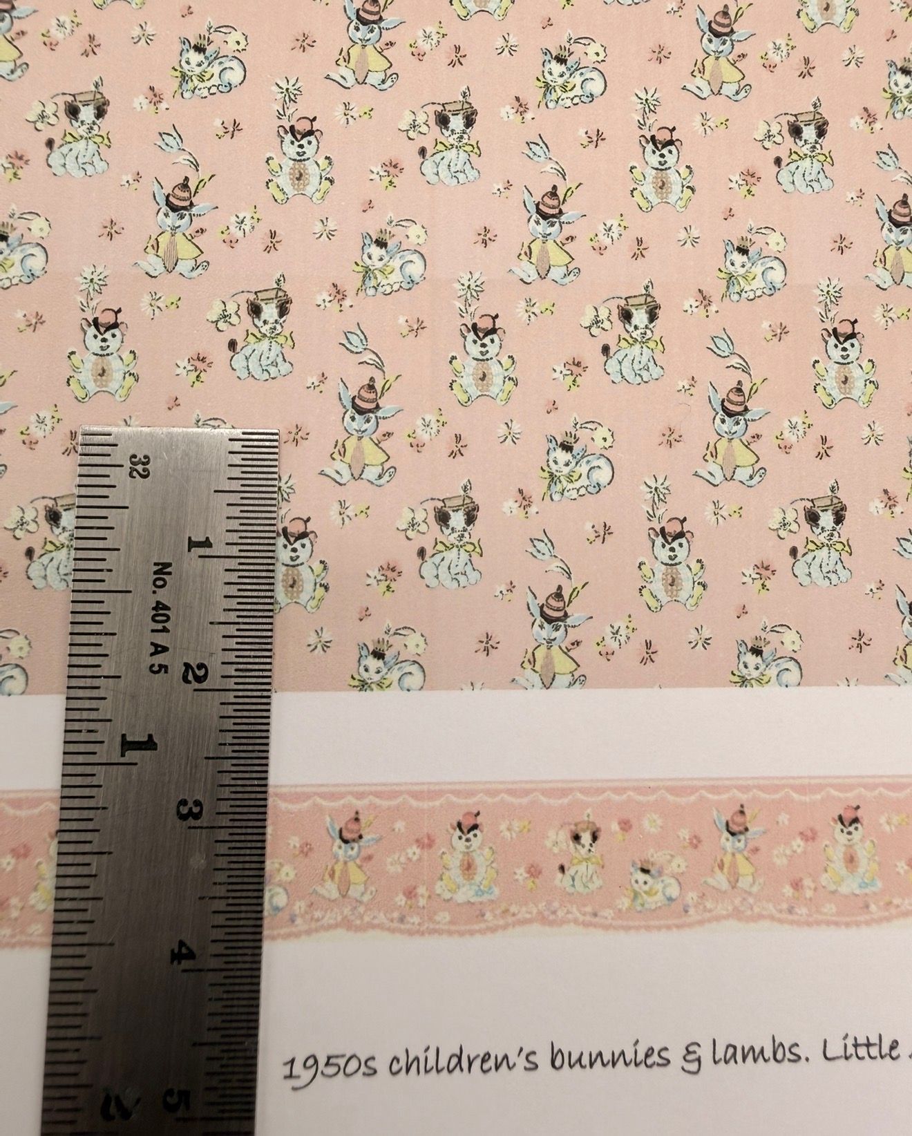 Wallpaper /fabric 1950s Childrens bunnies & lambs. 1/48