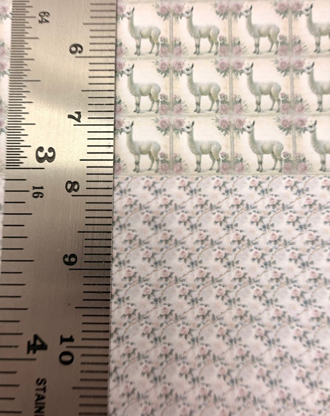 Wallpaper/fabric. Llama with flowers. 1/48 scale