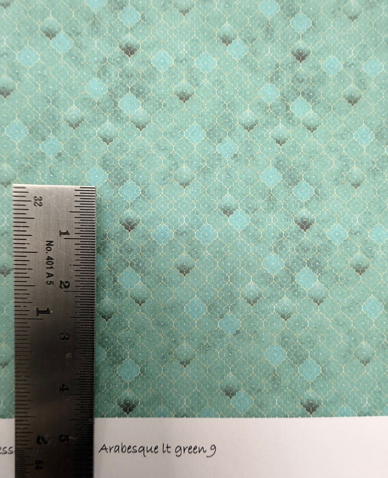 Wallpaper/fabric. Arabesque light green 9.   1/48 scale