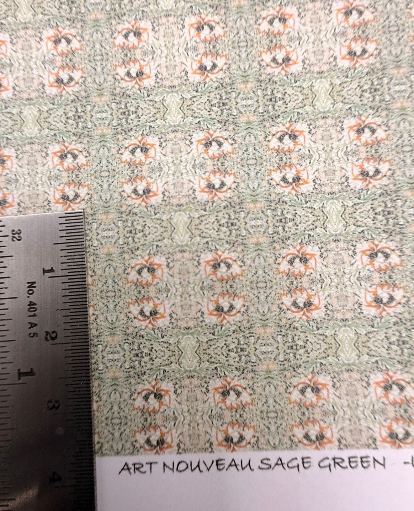 Wallpaper/fabric. Art Nouveau Sage green.  1/48 scale