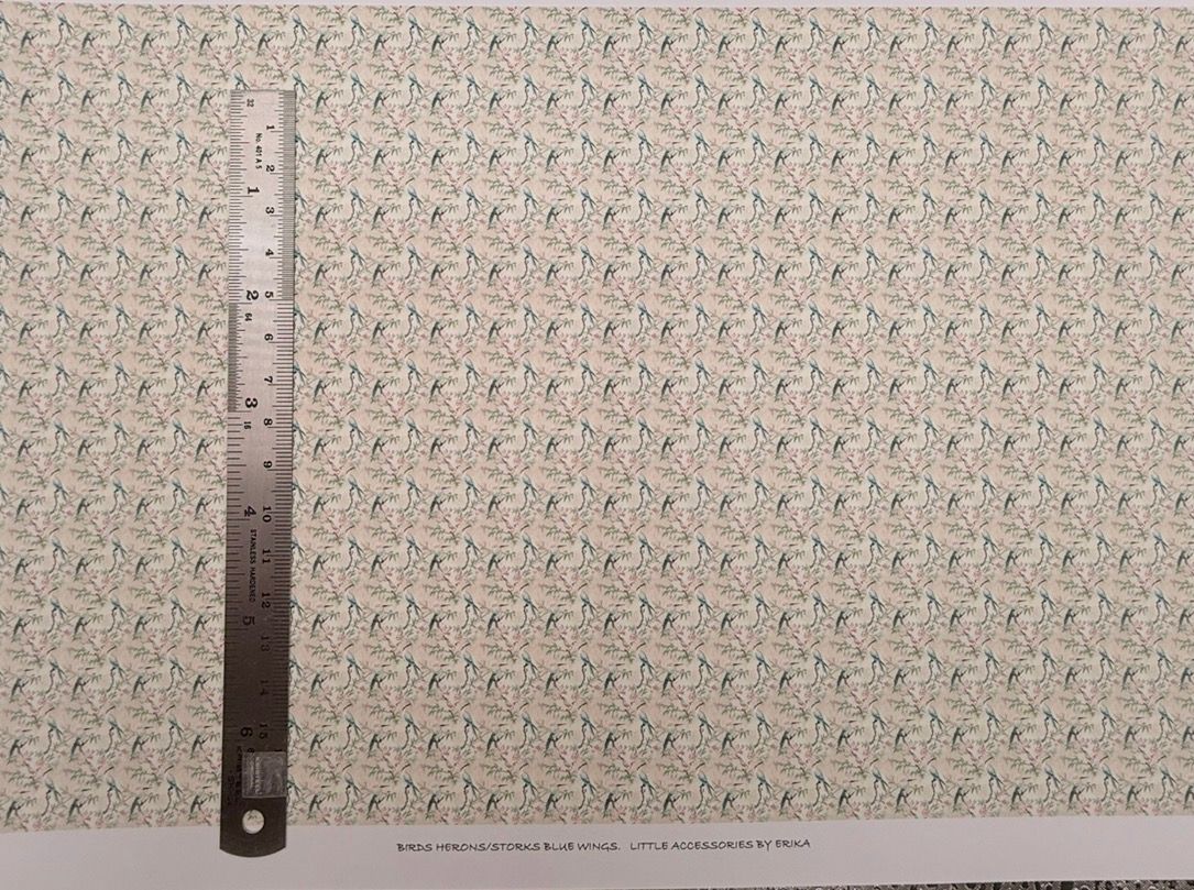 Wallpaper/fabric. Birds,herons,storks blue wings 1/48 scale