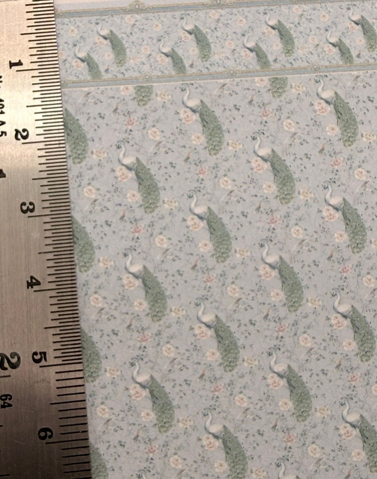 Wallpaper/fabric. Set blue peacocks 3 1?48 scale