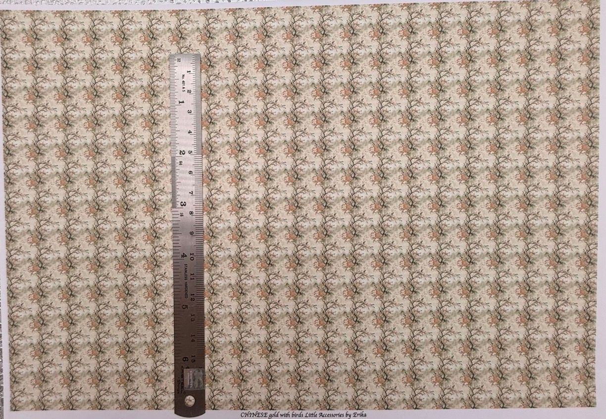 Wallpaper/fabric Chinese gold with birds. 1/48 scale