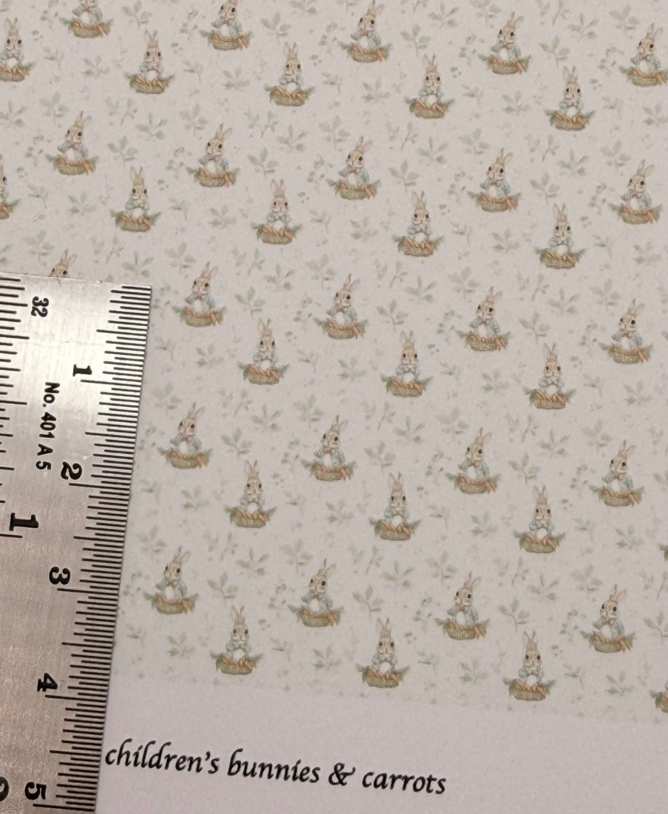 Wallpaper/fabric. Children Bunnies & carrots 1/48 scale