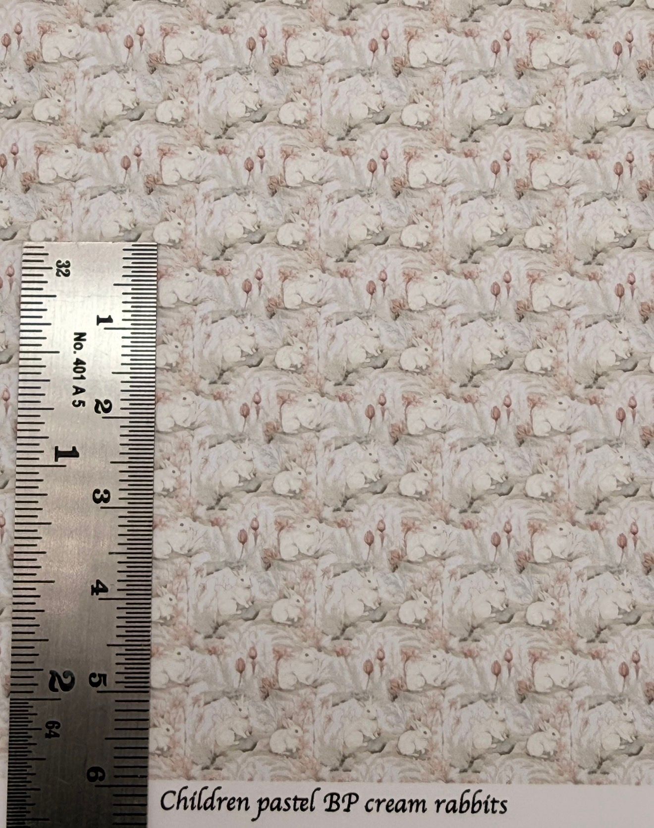 Wallpaper/fabric  Children. Pastels BP cream rabbits 1/48 scale