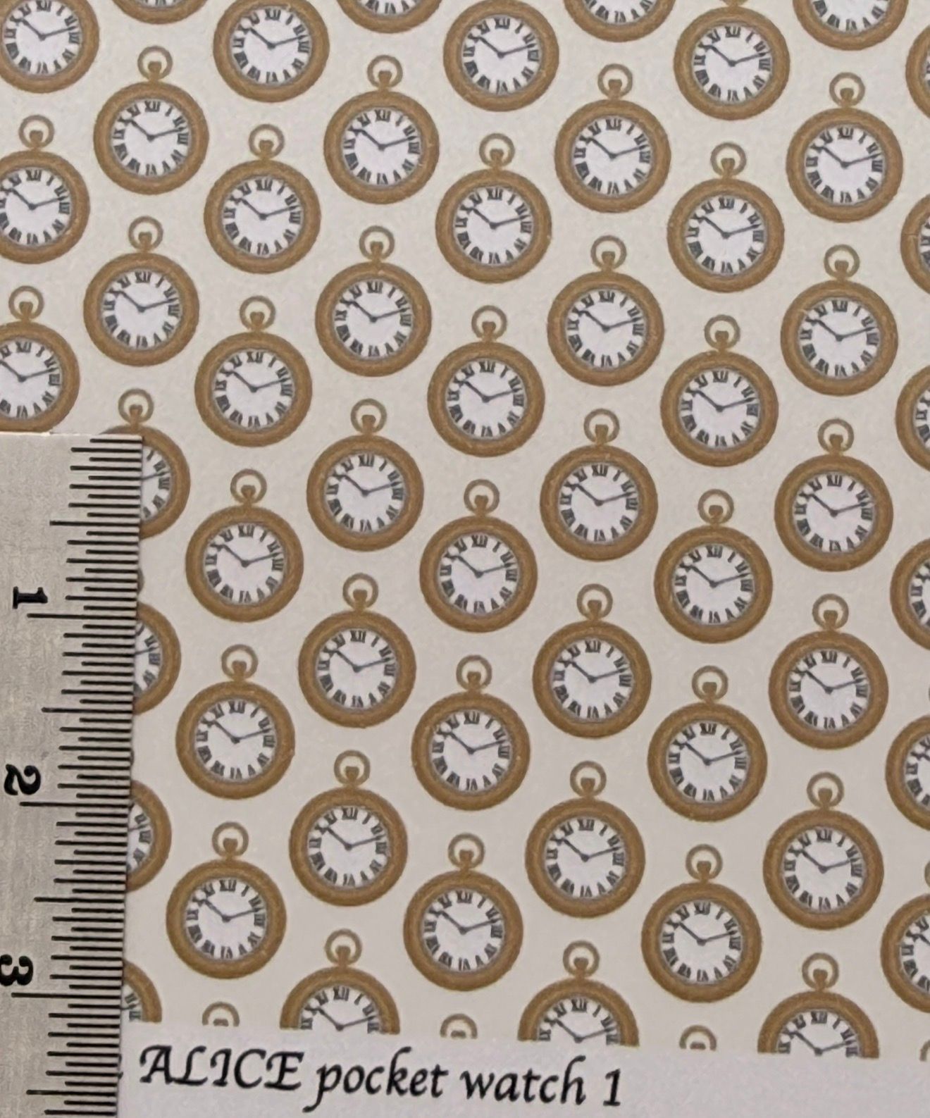 Wallpaper/fabric. Children Alice pocket watch 1  1/48 scale