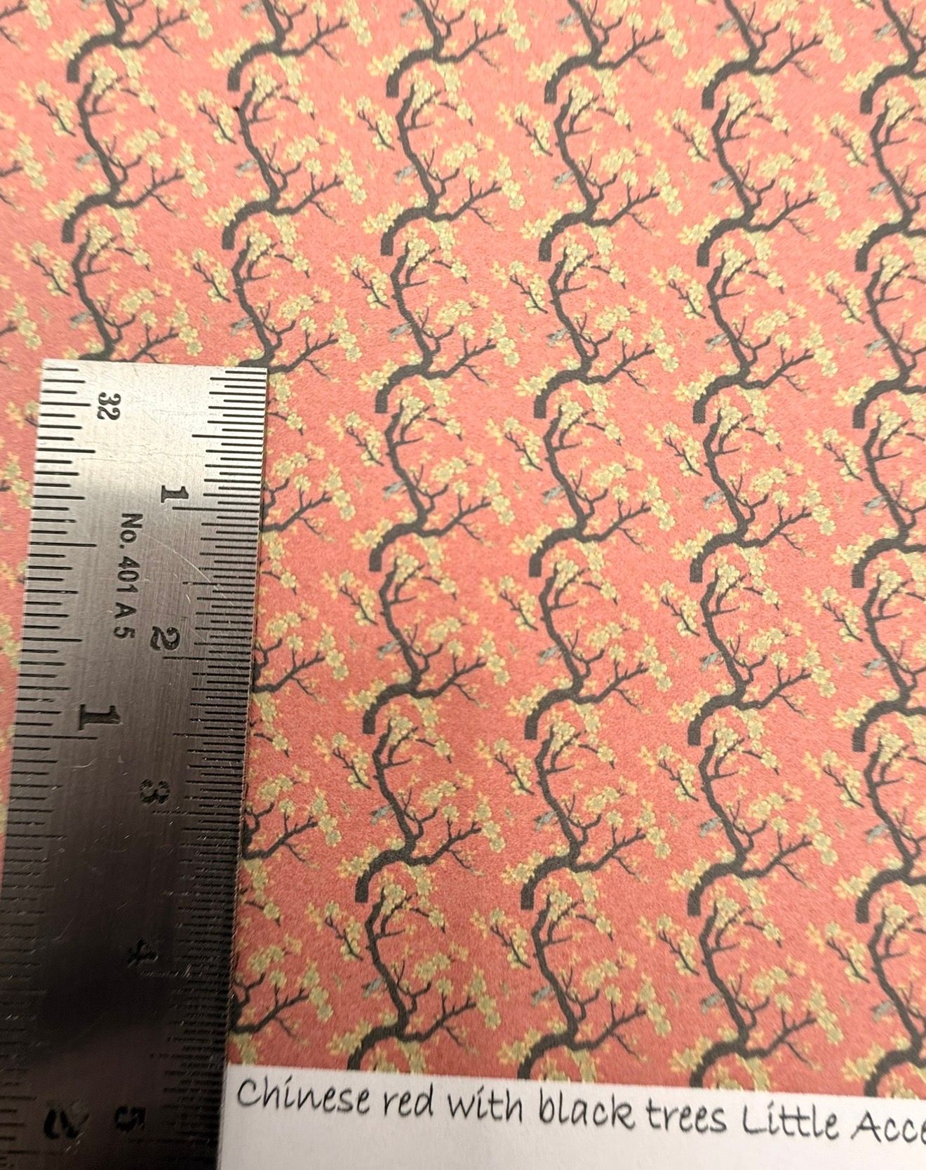 Wallpaper/fabric. Chinese red with black trees 1/48 scale