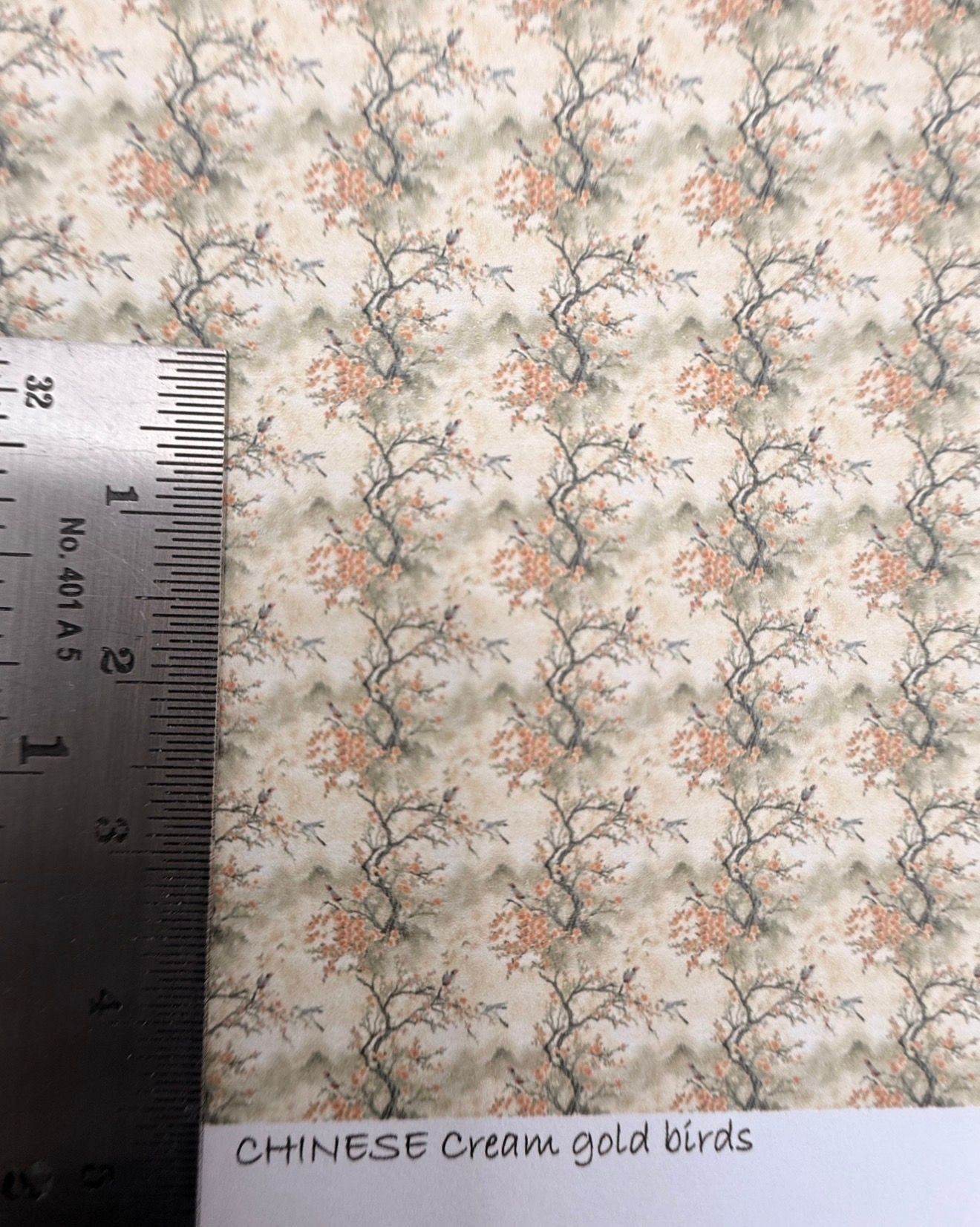 Wallpaper/fabric. Chinese cream gold birds 1/48 scale