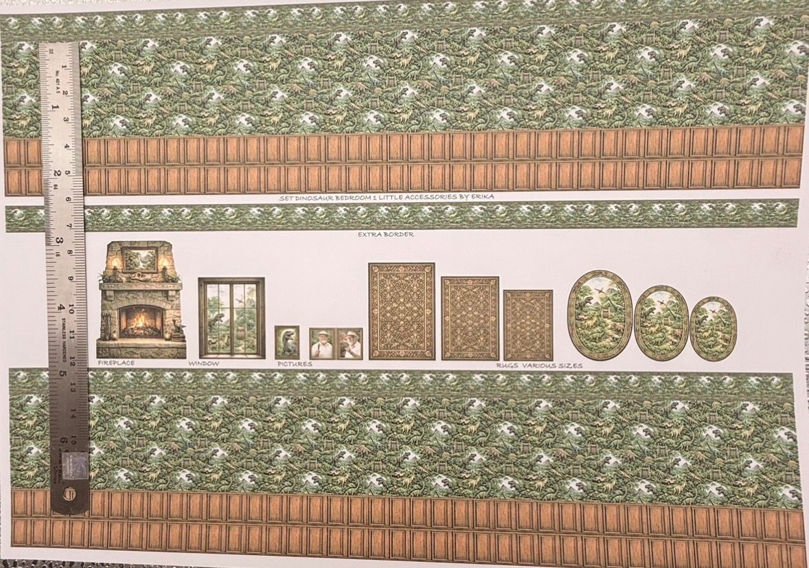 Wallpaper/fabric. Children Set  dinosaurs bedroom 1 - 1/48 scale
