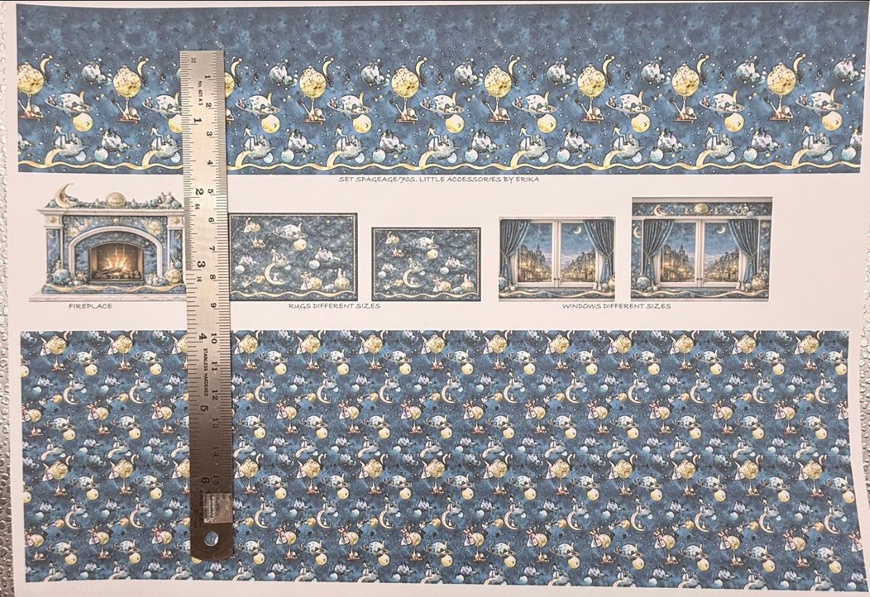 Wallpaper/fabric. Children Set. Space age /70s. - 1/48 scale