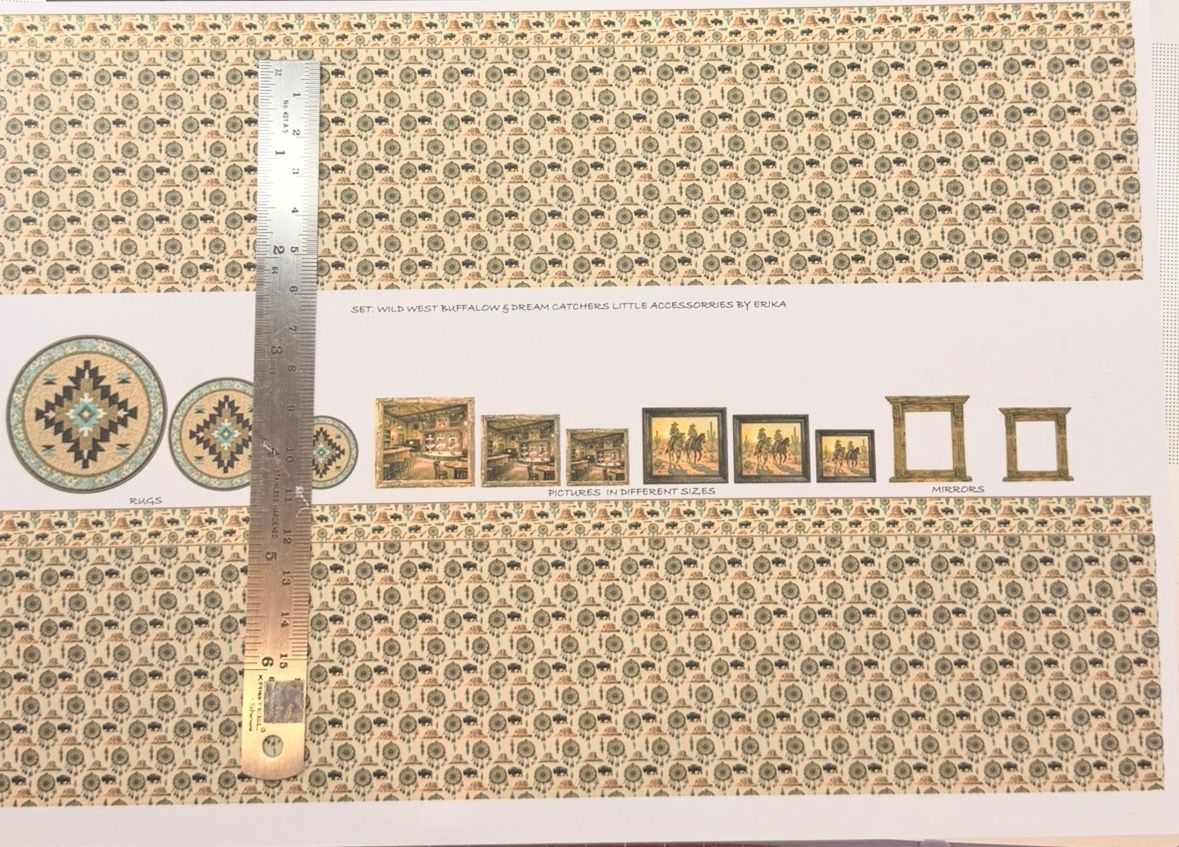 wallpaper/fabric/carpet. SET Wild west Buffalo & dream catchers 1/48 scale