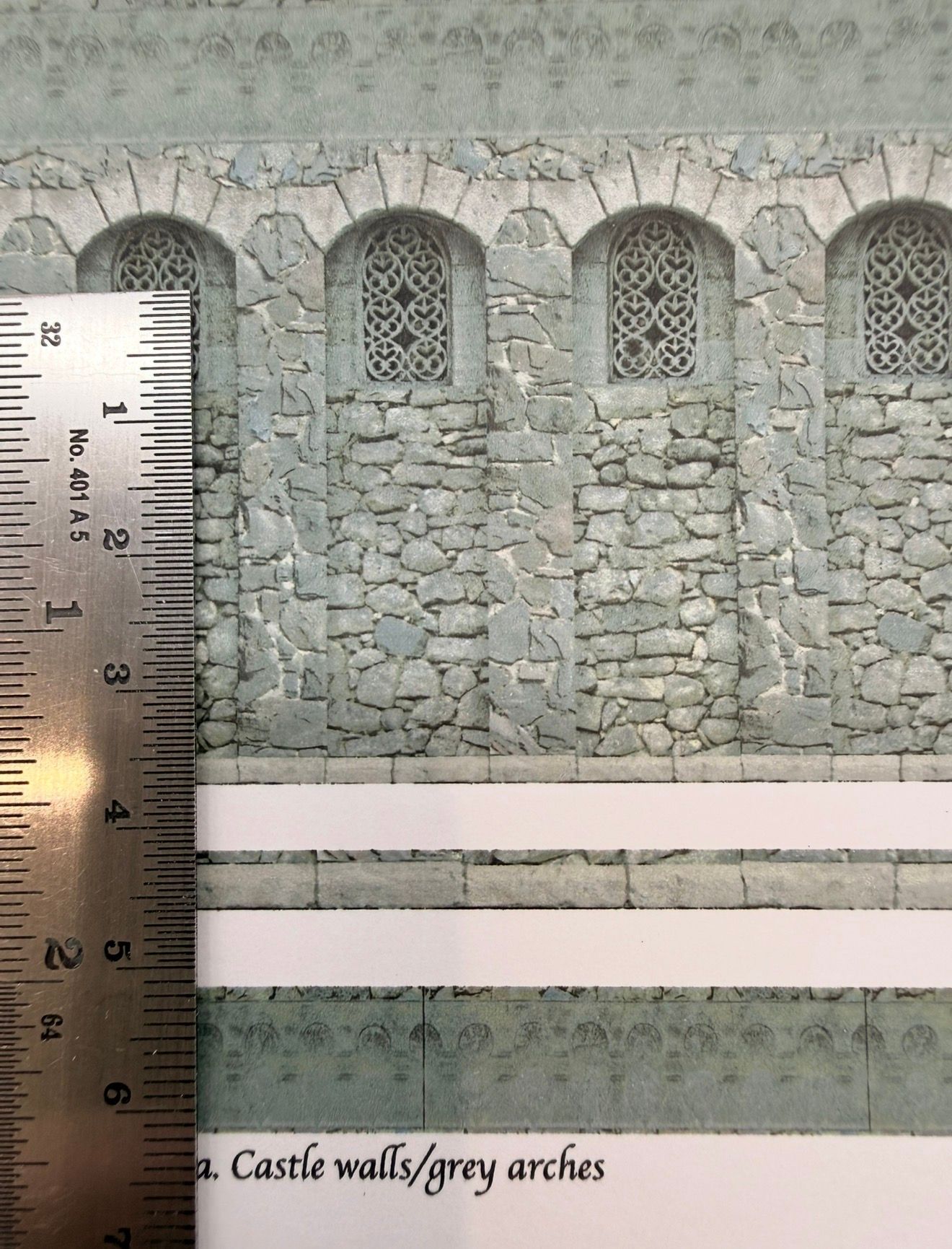 Wallpaper/fabric. Castle walls/grey arches 1/48 scale