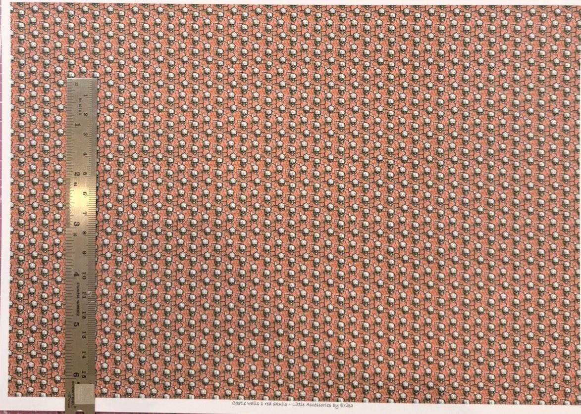 Wallpaper/fabric/carpet. Castle walls 1 red skulls  1/48 scale.