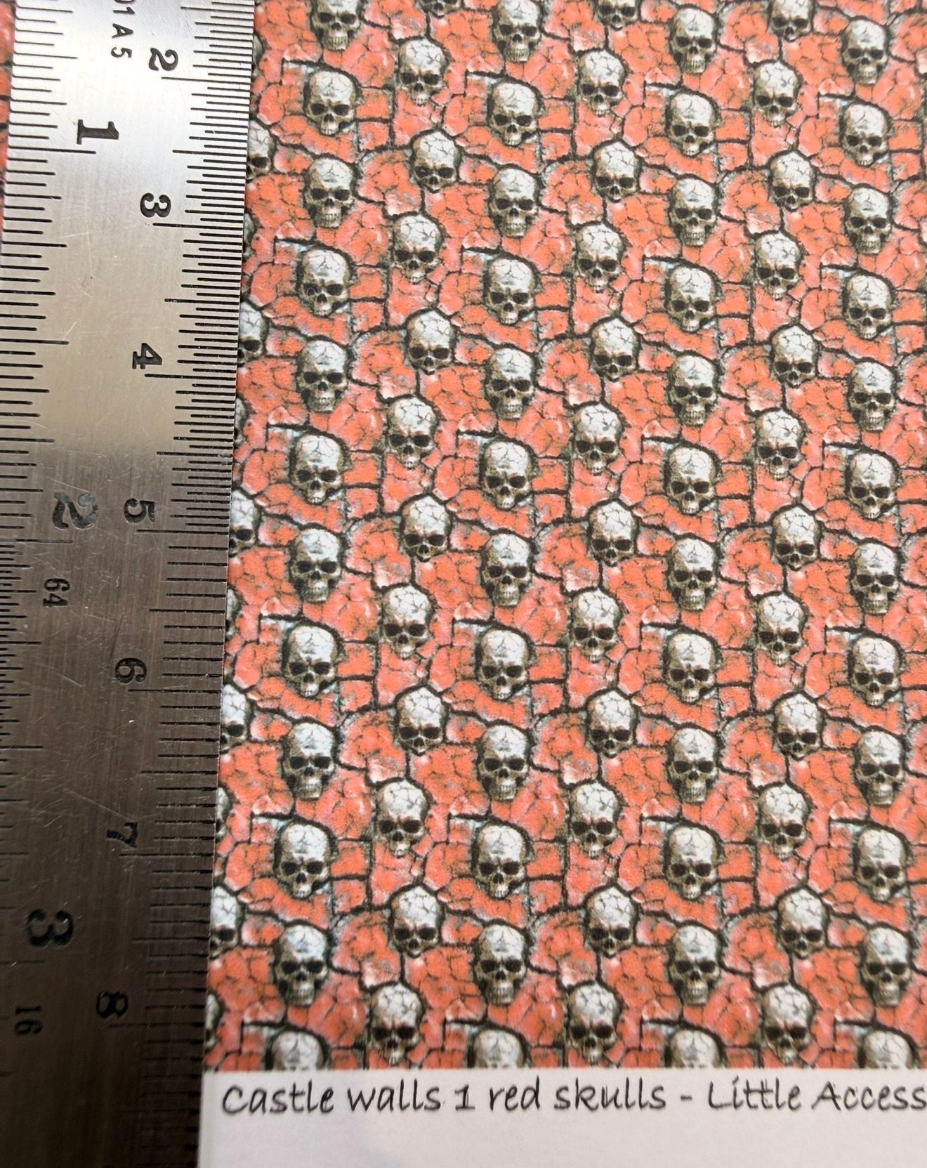 Wallpaper/fabric/carpet. Castle walls 1 red skulls  1/48 scale.