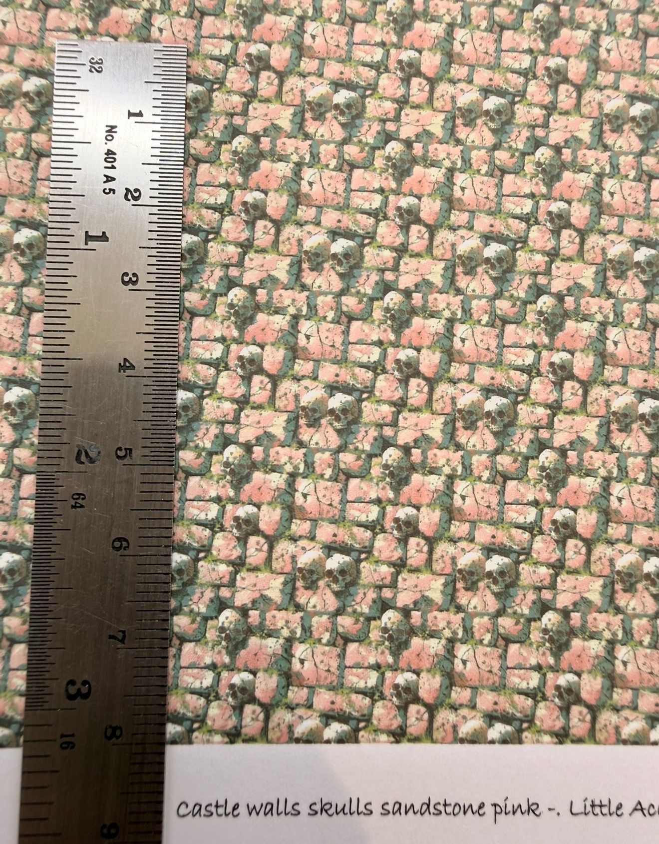 Wallpaper/fabric/carpet. Castle walls skulls sandstone pink. 1/48 scale