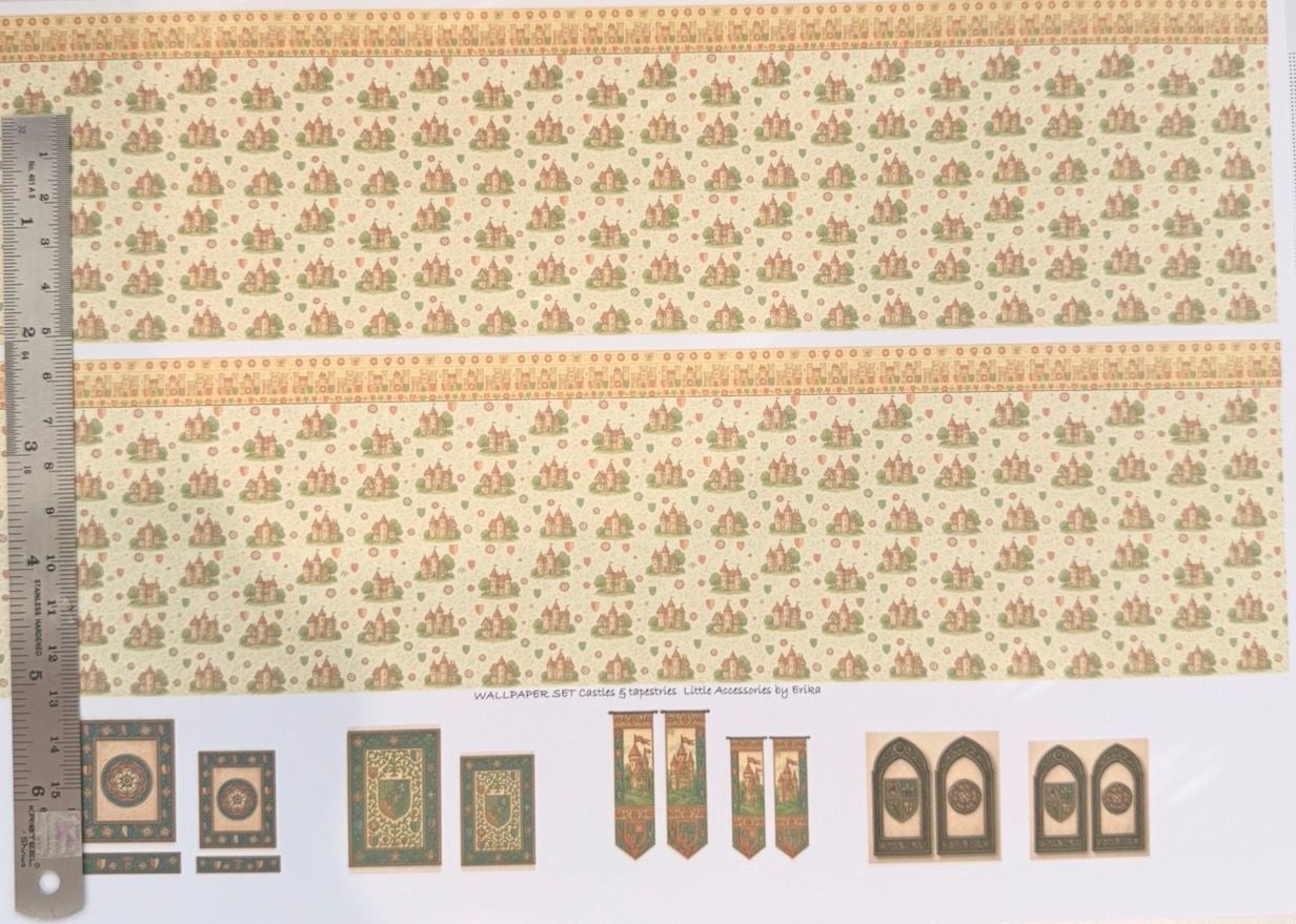Wallpaper/fabric. SET Castles 5 with tapestries.