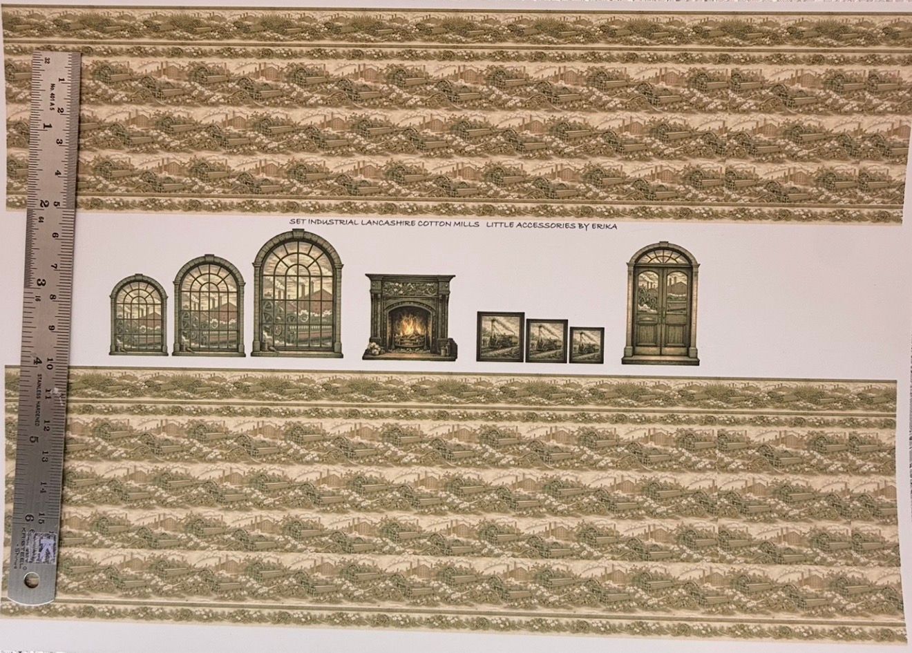 Wallpaper/fabric. SET industrial Lancashire cotton mills 1/48 scale