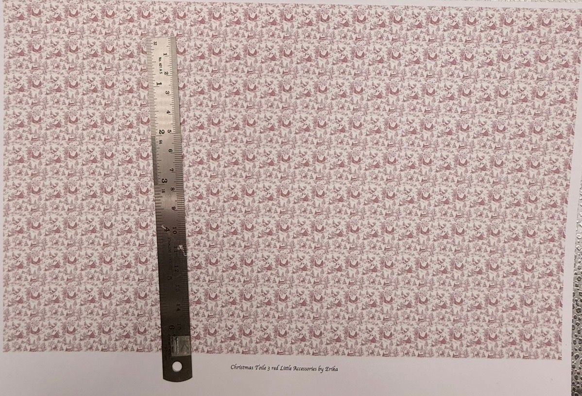 Wallpaper/fabric/carpet. Christmas toile 3 red 1/48 scale
