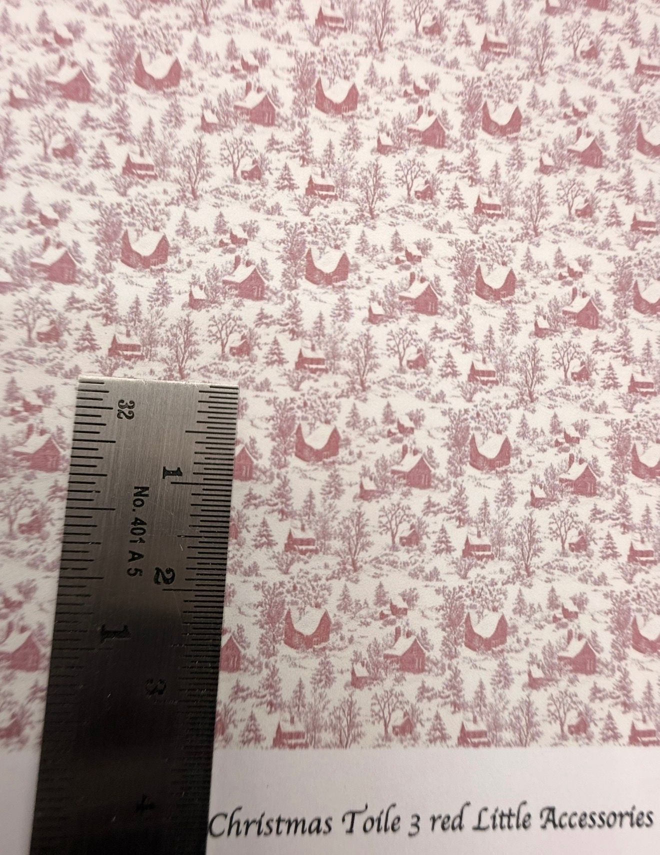 Wallpaper/fabric/carpet. Christmas toile 3 red 1/48 scale