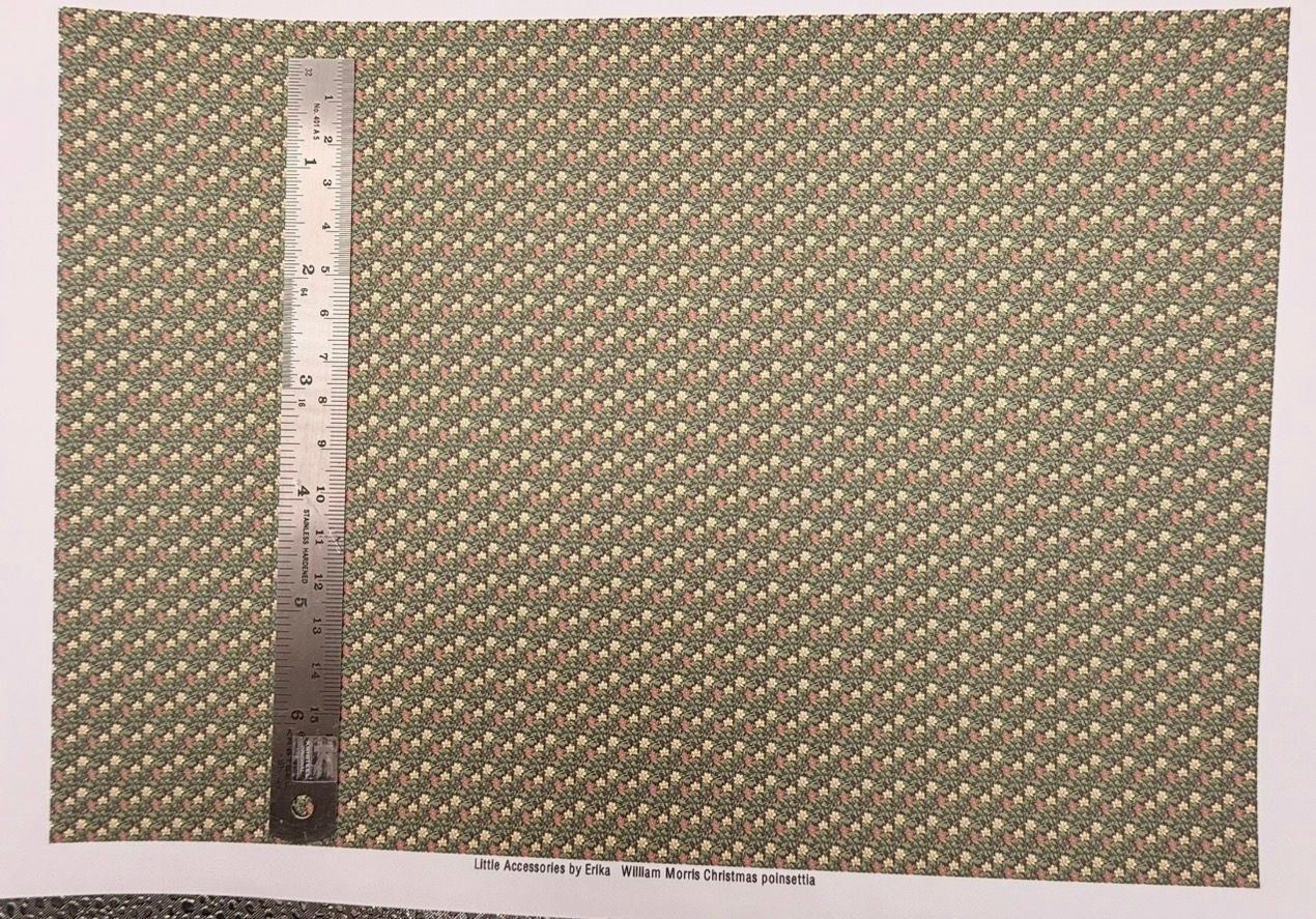 Wallpaper/fabric. William Morris Christmas poinsetia. 1/48 scale