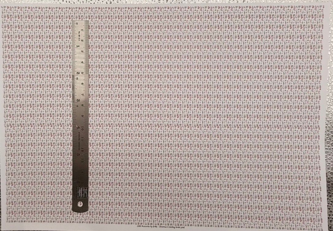 Wallpaper/fabric. Christmas 6 stocking border pink. 1/48 scale