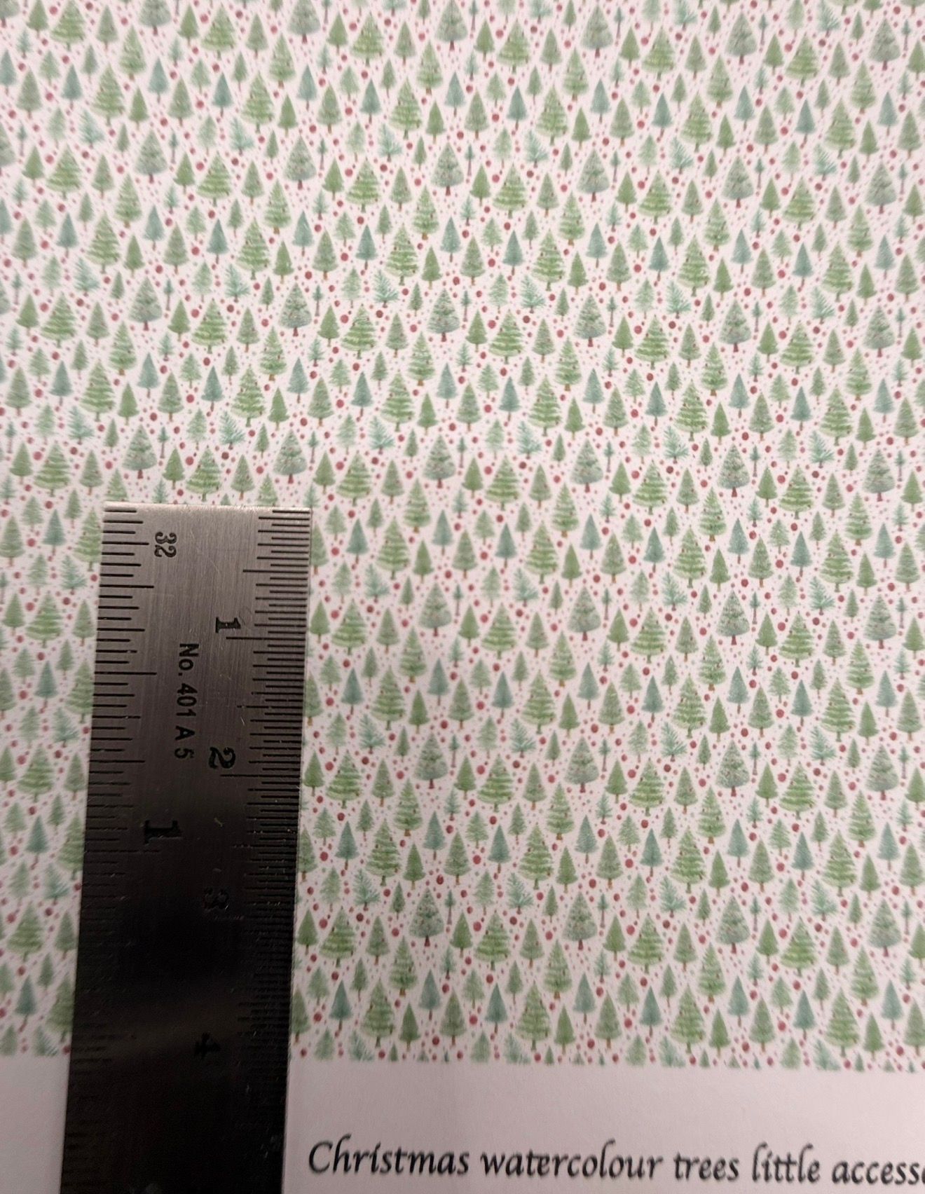 Wallpaper/fabric. Christmas watercolour trees. 1/48 scale