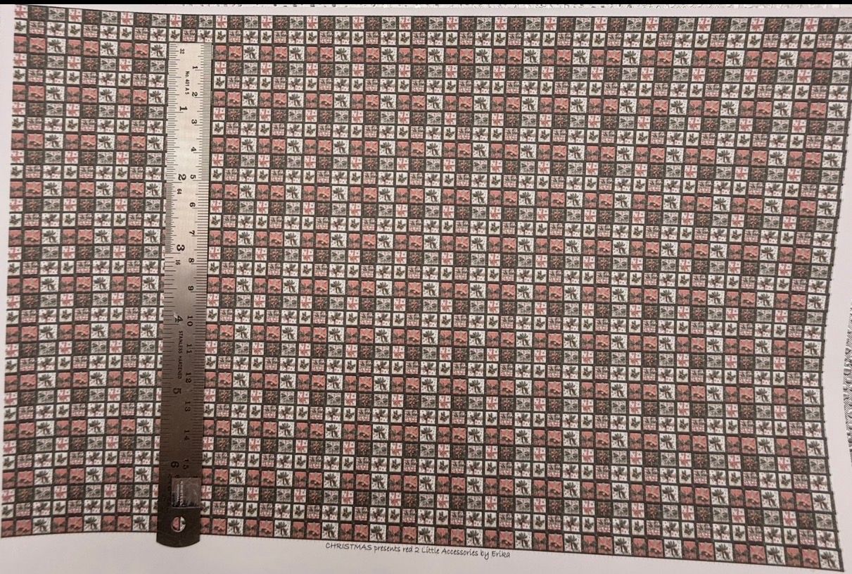 Wallpaper/fabric. Christmas presents red. 1/48 scale