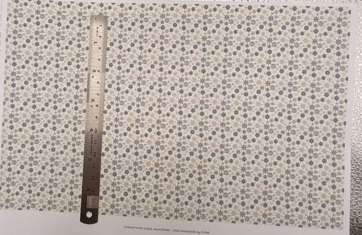 wallpaper/fabric. Christmas cream snowflakes. 1/48 scale
