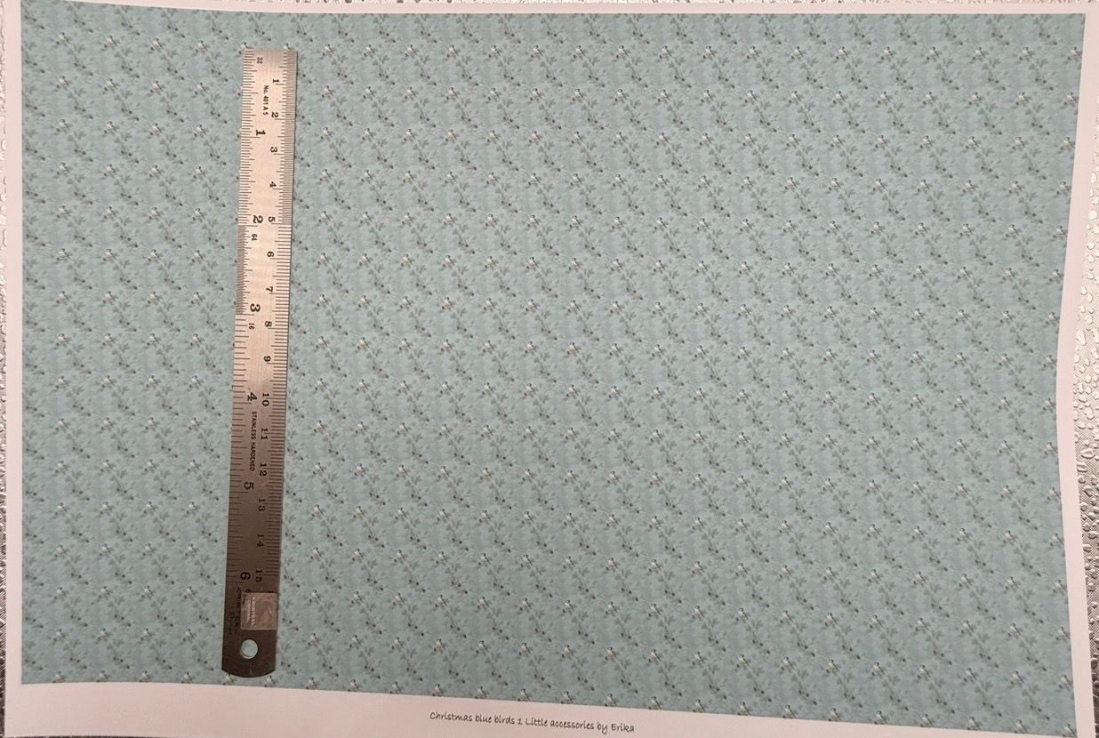 wallpaper/fabric. Christmas blue birds 1 - 1/48 scale