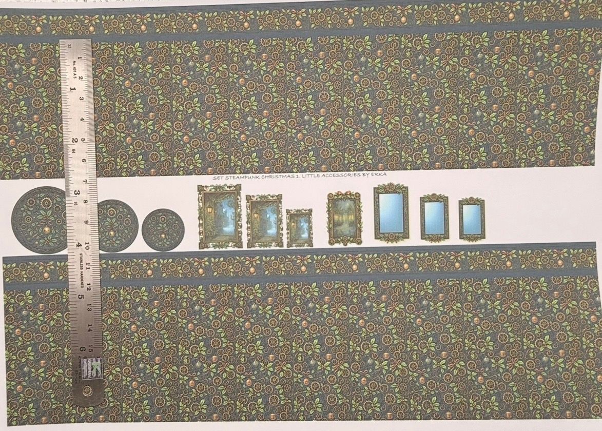 Wallpaper/fabric. SET steampunk Christmas1. - 1/48 scale